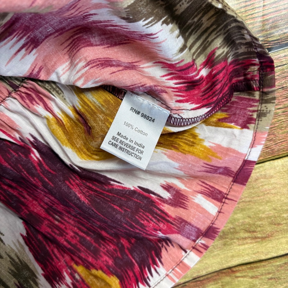 Love the Label Abstract Ikat Flutter Sleeve Tie Back Peplum Top Pink Ochre XS - Picture 4 of 7